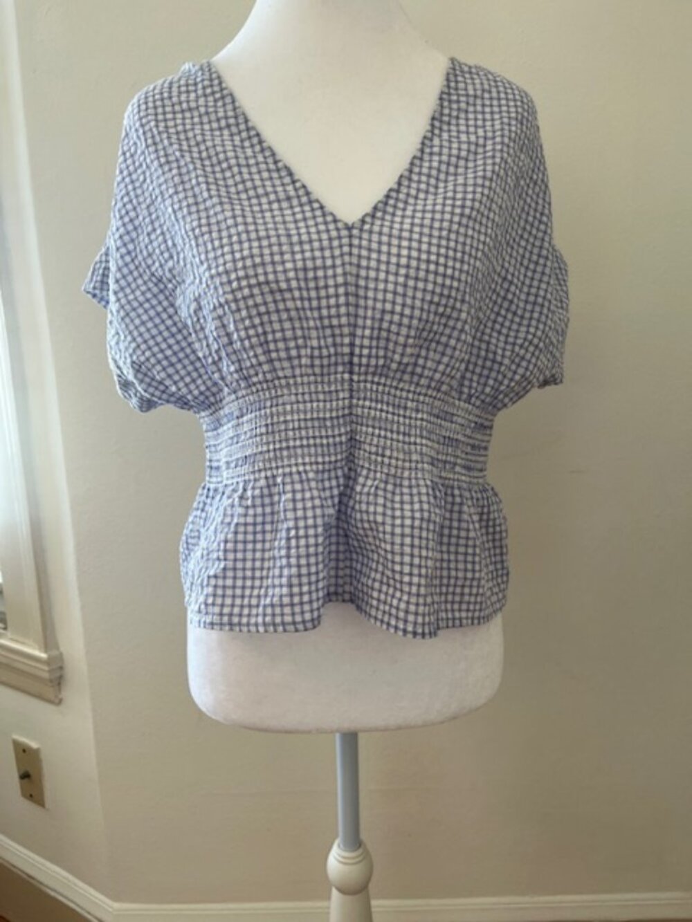 Boden Gingham Blue Cotton Top (Women's M)